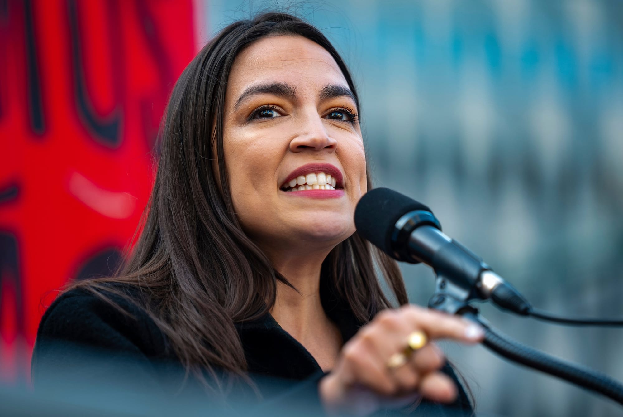 AOC speaks at a rally