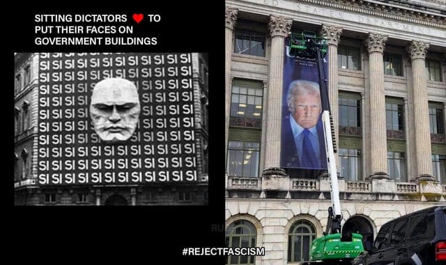 They're putting giant posters of Trump on the outside of ...